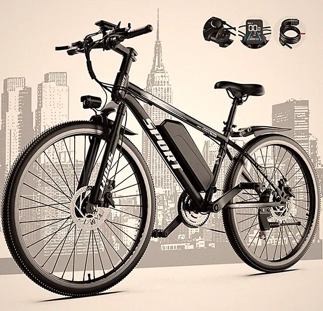 1500W Electric Bike 25MPH 65 Miles 26''Tires 7 Speed Commuting Dual Disc Brakes