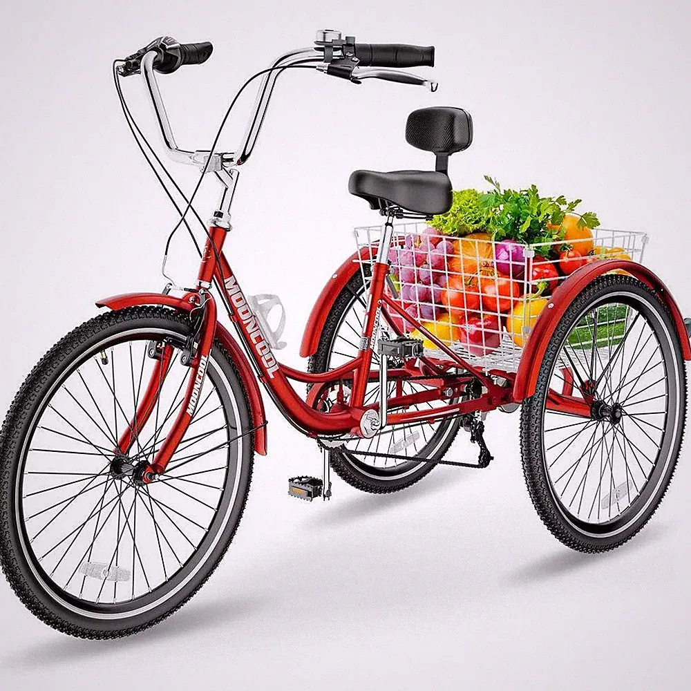 24 In. Adult Tricycle, 7-Speed 3 Wheel Cruiser Bike, Adult Trikes 3 Wheel Bikes