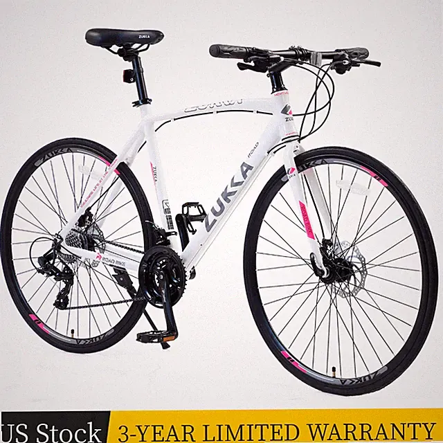 24 Speed Hybrid Bike Disc Brake 700C Road Bike for Adults City Bicycle White US