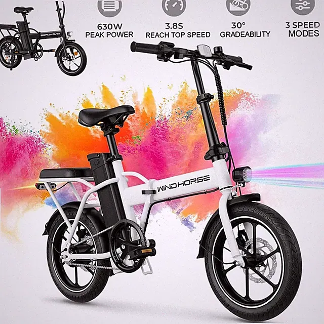 25MPH Electric Bike 630W Motor Foldable E-Bike 36V 4 Speed Bicycle for Commuter