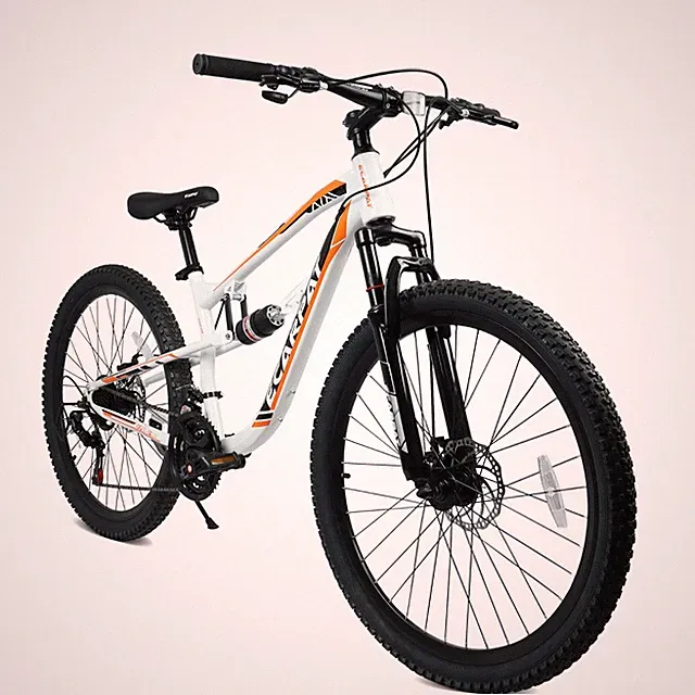 26 Inch Mountain Bike with 21-Speeds & Full Suspension Steel Frame,Orange &White