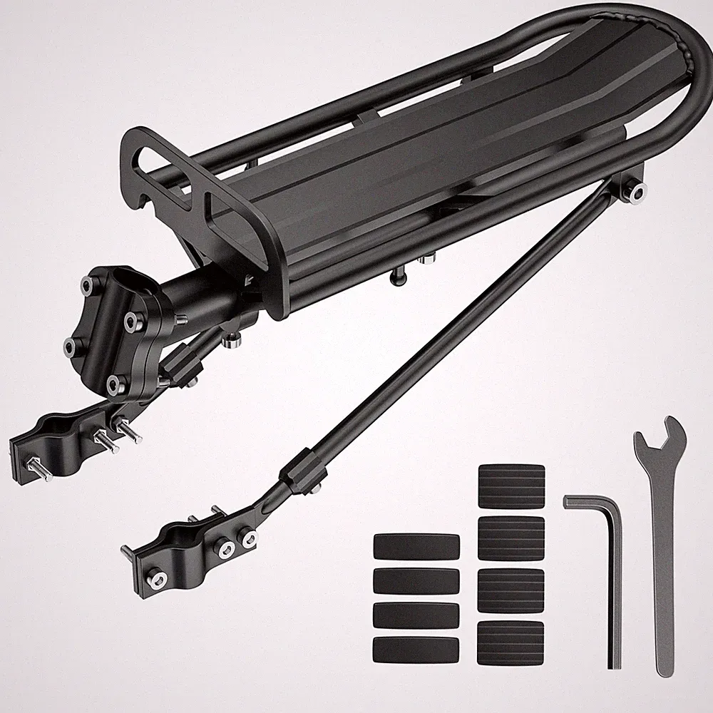 Bike Rear Rack Retractable Aluminum Alloy Cargo 55lb Max Weight Black Bicycle