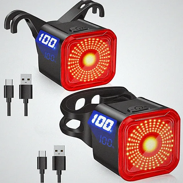 Bike Tail Light with LED Display Screen, USB-C Rechargeable 6 Light Modes, IP...