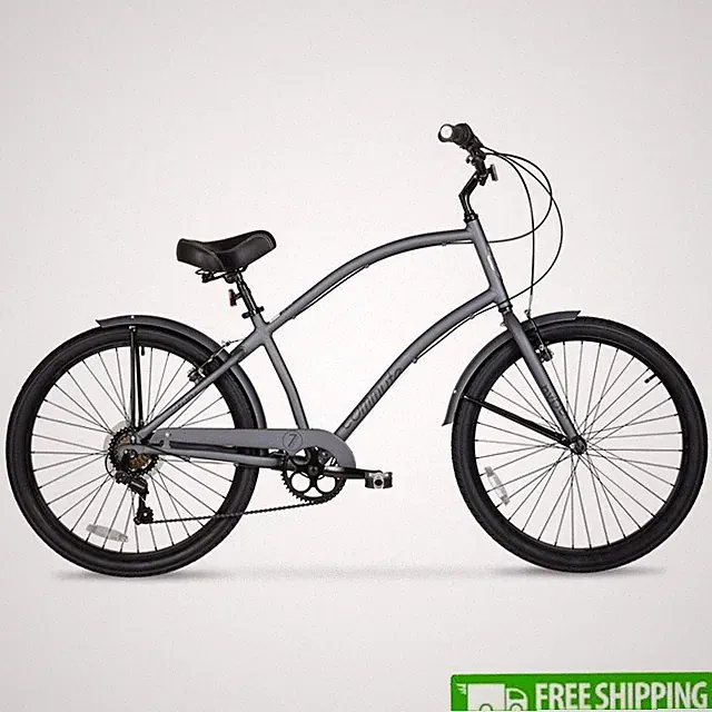 Men Cruiser Commuter Bike 26" Lightweight Aluminum 7 Speed Adjustable Seat Gray
