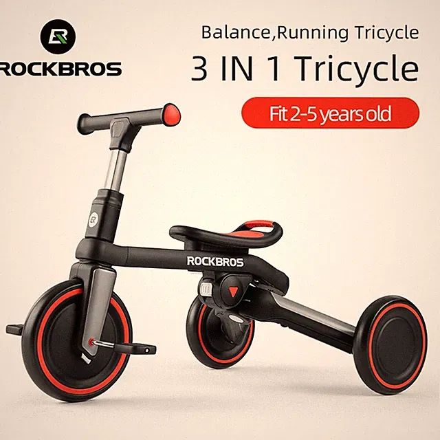 ROCKBROS Children's Three-Wheeled Balance Bike Toddler Foldable Bicycle 2-5Years